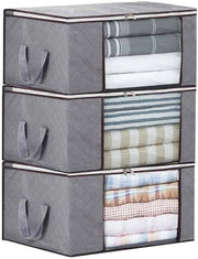 Set di 3 Contenitori di Stoccaggio - Ripiegabile con Maniglia per Coperte, Cuscini e Abiti