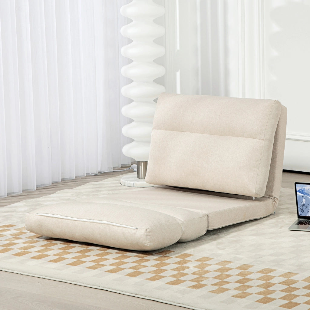 Letto Pouf con Schienale Regolabile e Ripiano ¨C zephmum ¨C Beige 70x72x56 cm