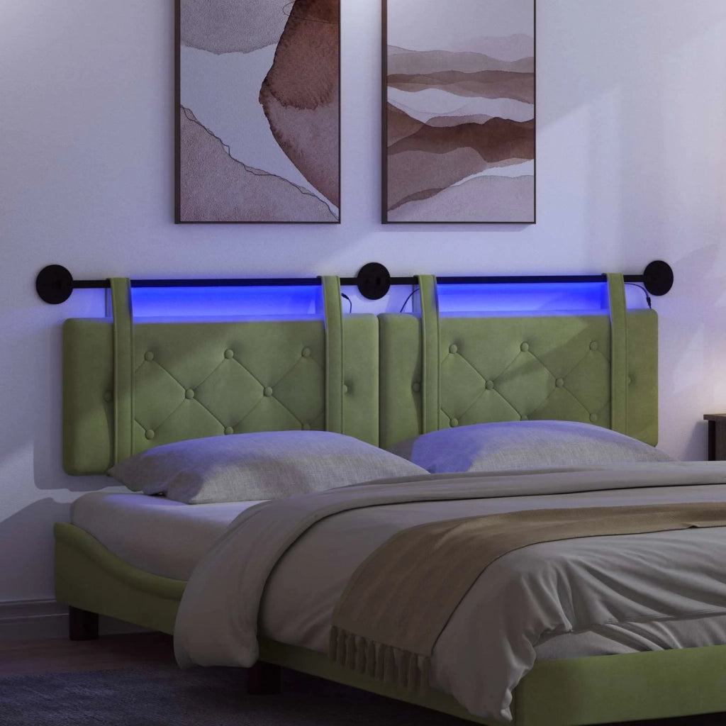 Testiera | Testata sospesa Con luce LED Verde chiaro Velluto