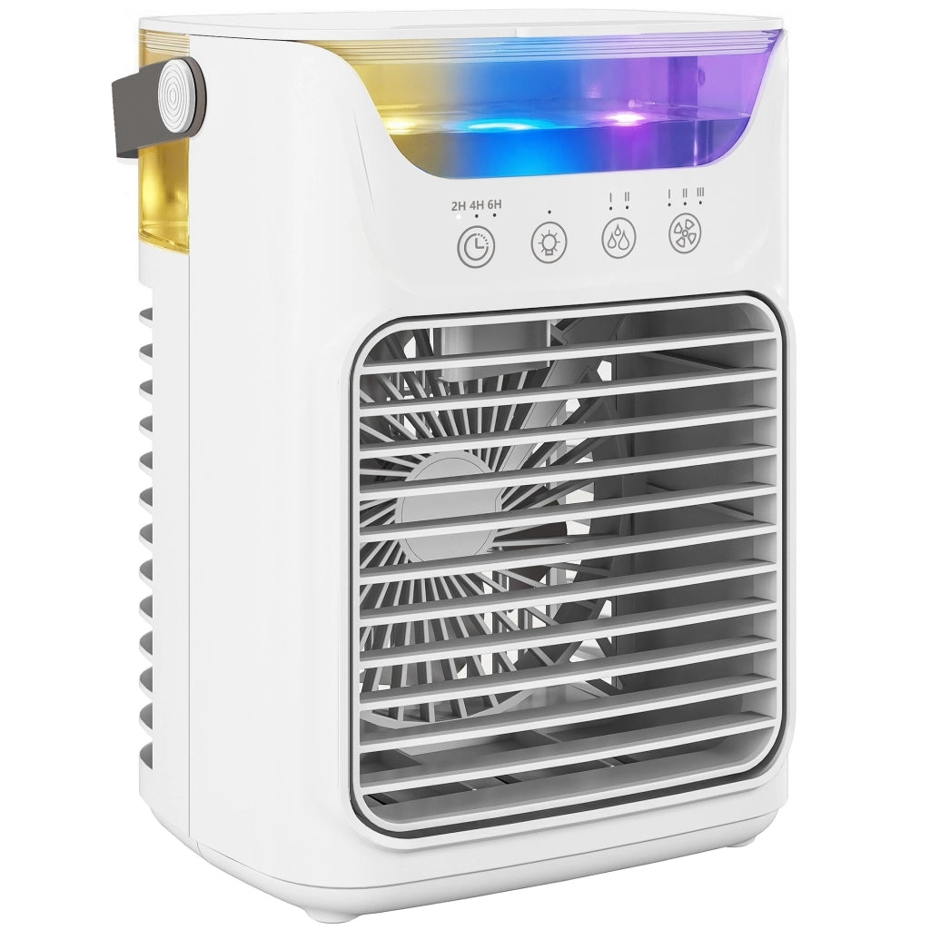 Ventilatore da Tavolo con 3 Velocit¨¤, Luce RGB e Testa Regolabile, Bianco