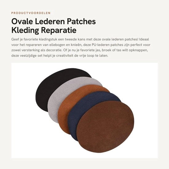 Pannelli di riparazione in pelle ovale 5 pezzi - Accessori di abbigliamento in pelle PU - Rafforzanti e decorativi - Adatti per abbigliamento e borse - Pannelli di riparazione