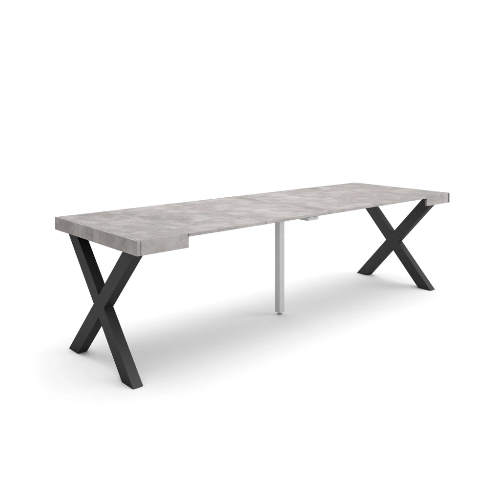 Consolle allungabile, 58 fino 262x90x73cm, Per 12 persone, Gambe in legno, grigio cemento RF2819