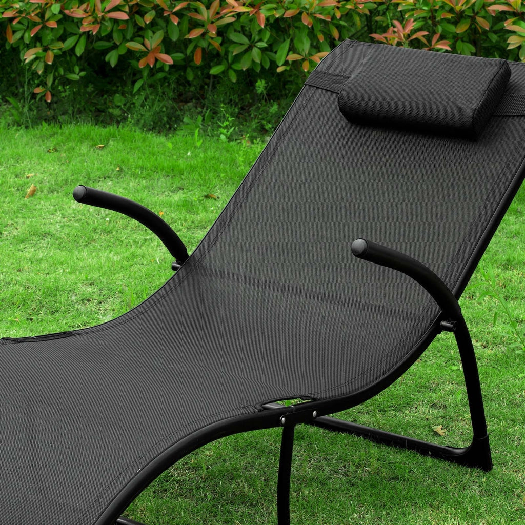 SoBuy Sdraio pieghevole Lettino prendisole Sedia con poggiatesta Sdraio per esterni giardino spiaggia Sedia da campeggio Nero 173x60x69 cm OGS45-SCH