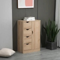 Mobile Bagno con 4 Cassetti, Armadietto a 2 Livelli e Maniglie Ritagliate, in Truciolato, 54x29x83 cm