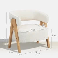 Poltrona da salotto in tessuto bouclè, imbottita, con seduta ampia e schienale ergonomico, 70 x 64 x 71 cm, Bianco