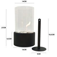 Camino a Bioetanolo da Tavolo Ø16x27 cm CALIDRIA per Interni ed Esterni in Vetro e Acciaio Nero Satinato