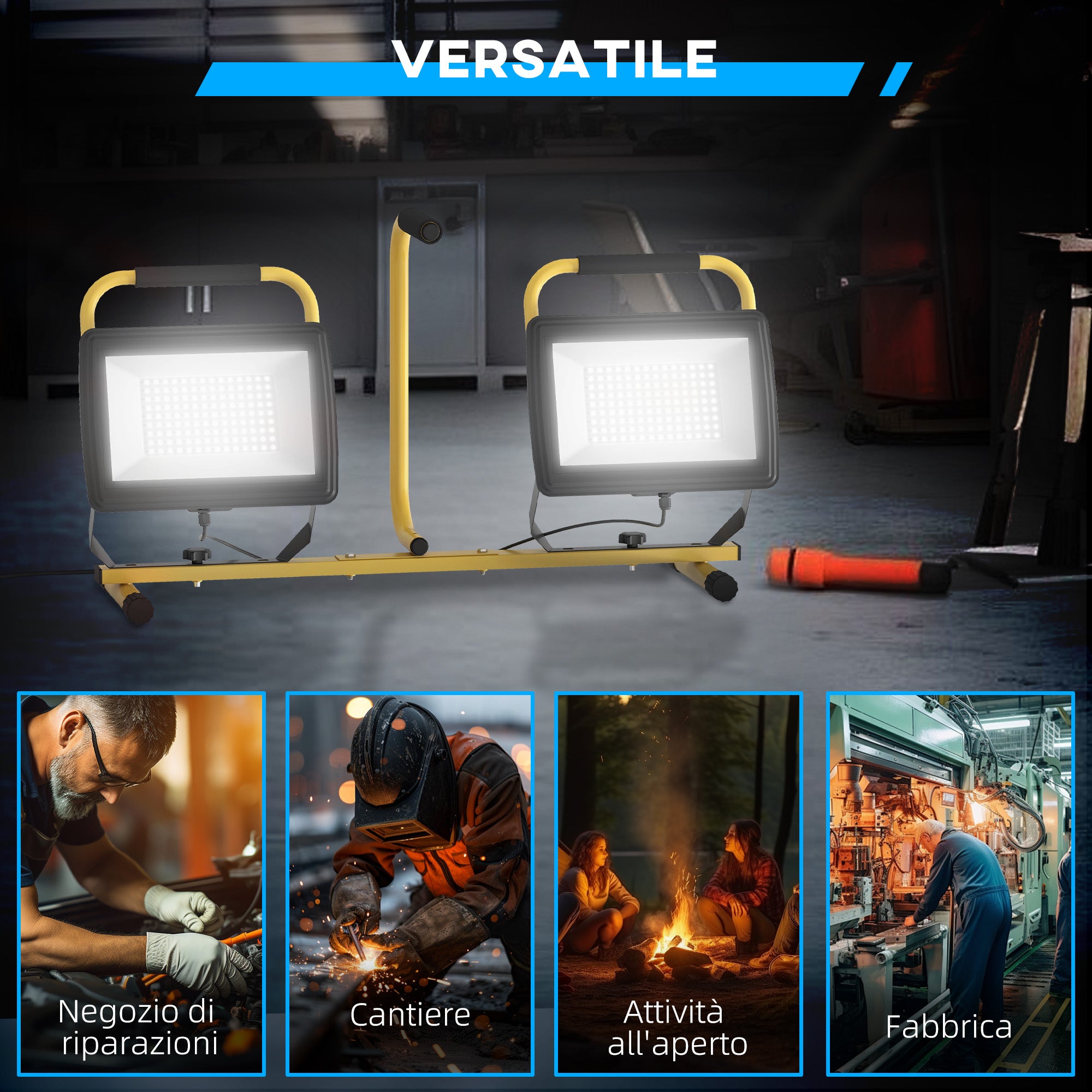 Faretti LED da Esterno IP65 75x62x170 cm da 6500K con Treppiede Staccabile Giallo e Nero