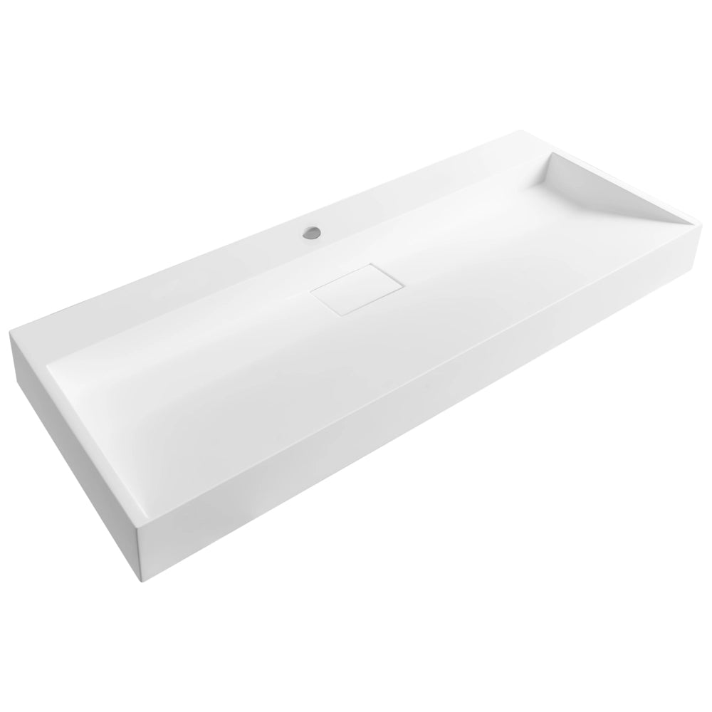 Lavabo bagno classico rettangolare in ceramica finitura lucida 120 x 46 cm Bianco Lavello da bagno rettangolare
