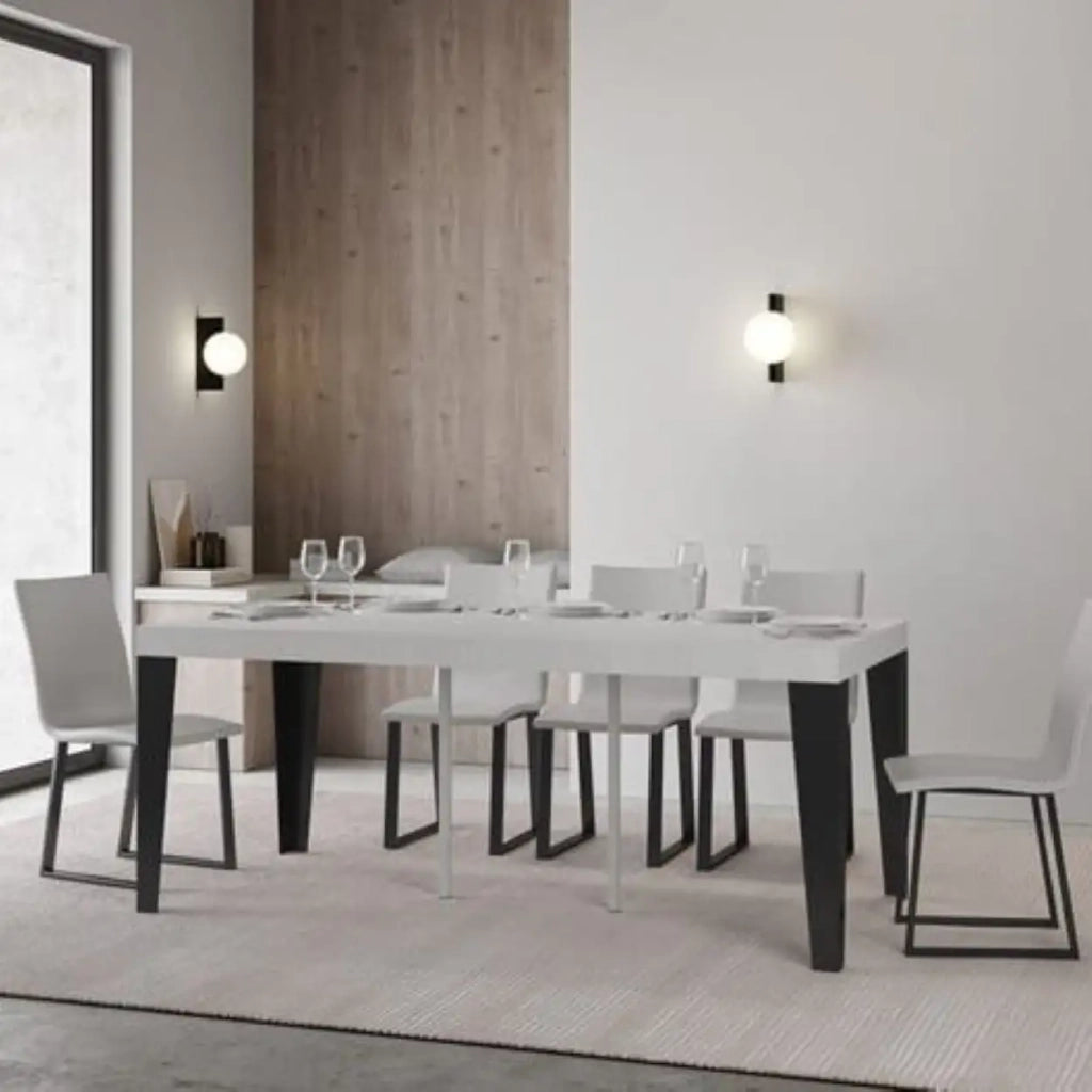 Consolle allungabile 90x40/300 cm Flame Premium bianco frassino gambe antracite