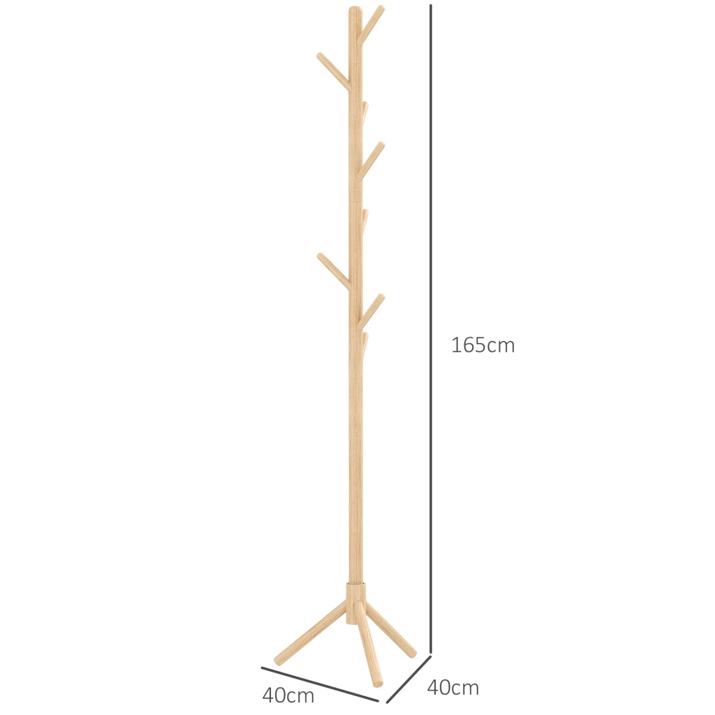 Appendiabiti da Terra in Legno di Abete a 8 Ganci per Casa e Ufficio 40x40x165 cm Color Legno