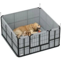 Parco di Parto per Cani Cuccia per Cani con Porta Tappeto di Pulizia Lavabile 122 x 122 x 60 cm nero