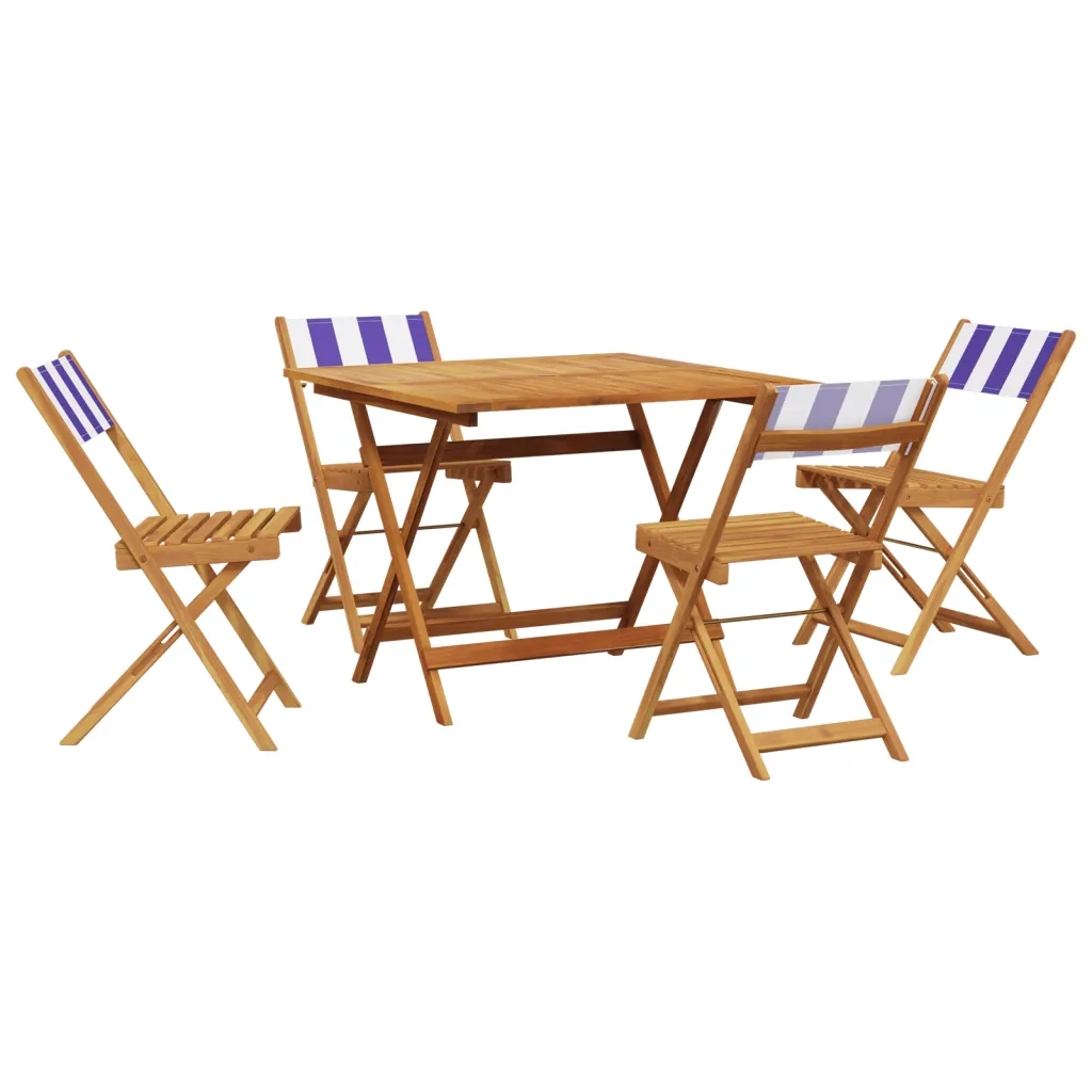 Set Pranzo Giardino 5pz | Set Salotto da Giardino Blu e Bianco Tessuto e Legno Massello
