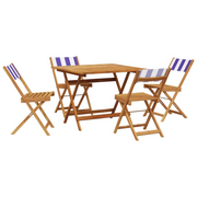 Set Pranzo Giardino 5pz | Set Salotto da Giardino Blu e Bianco Tessuto e Legno Massello