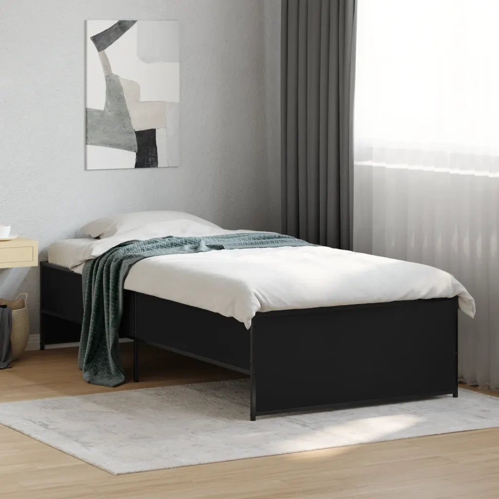 Giroletto-Struttura Letto Nero 100x200 cm in Legno Multistrato e Metallo 872777