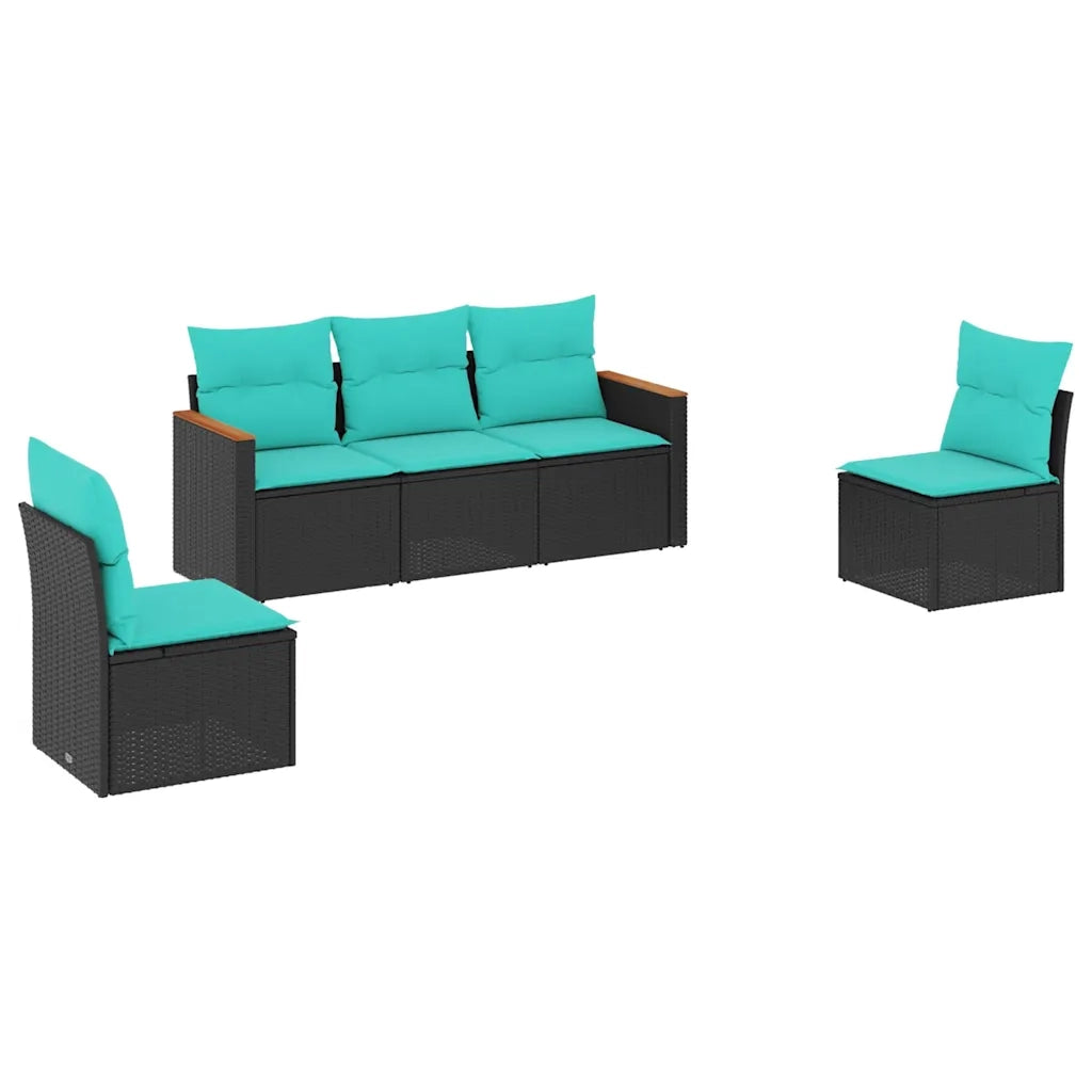 Set Divani da Giardino 5 pz con Cuscini Nero in Polyrattan 3225847