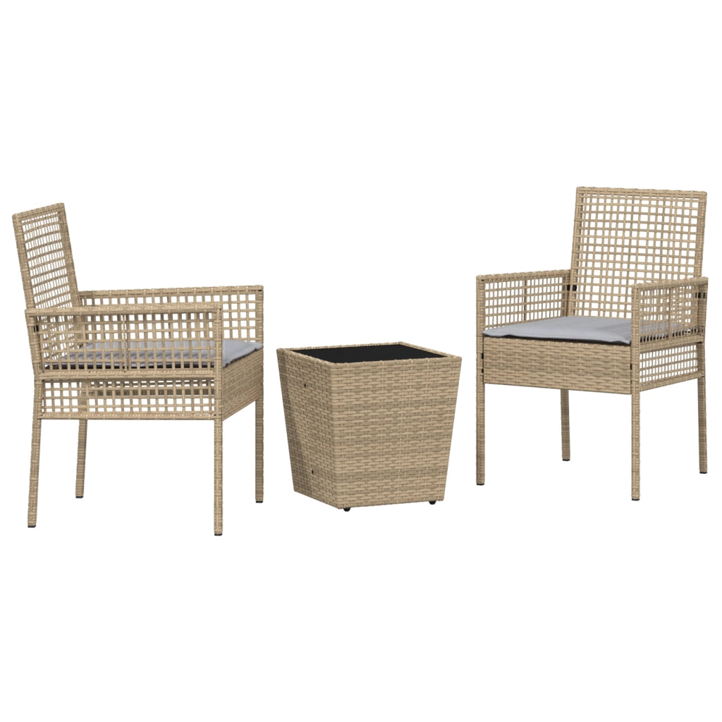 Set Bistro da Giardino 3 Pezzi con Cuscini Beige in Polyrattan