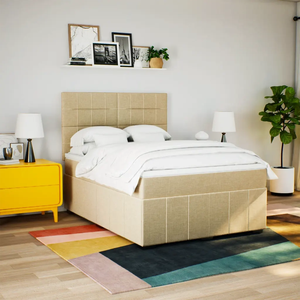 Giroletto a Molle con Materasso Crema 140x200 cm in Tessuto