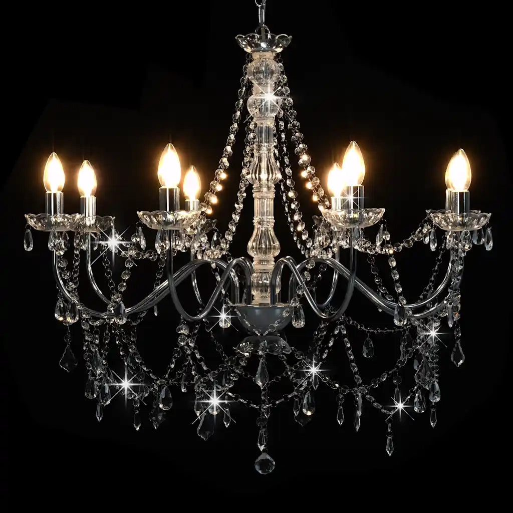 Lampadario con Perline Argento 8 Lampadine E14 CFW3571888