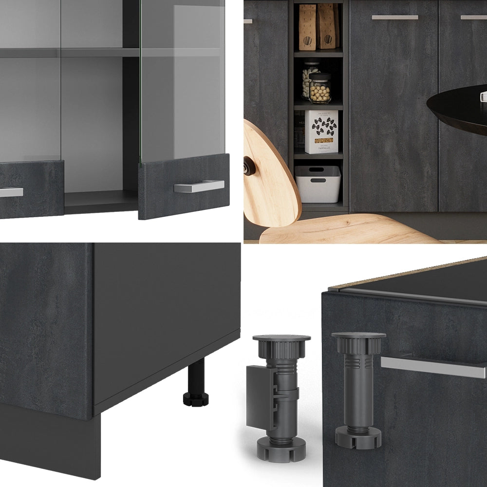 Vicco Cucina completa Calcestruzzo nero/antracite 160 cm PT Rovere