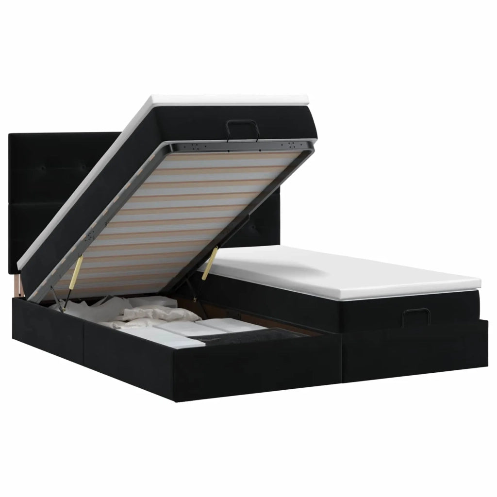 Letto ottomano con materasso con testiera 2 pz Nero Velluto 3457910