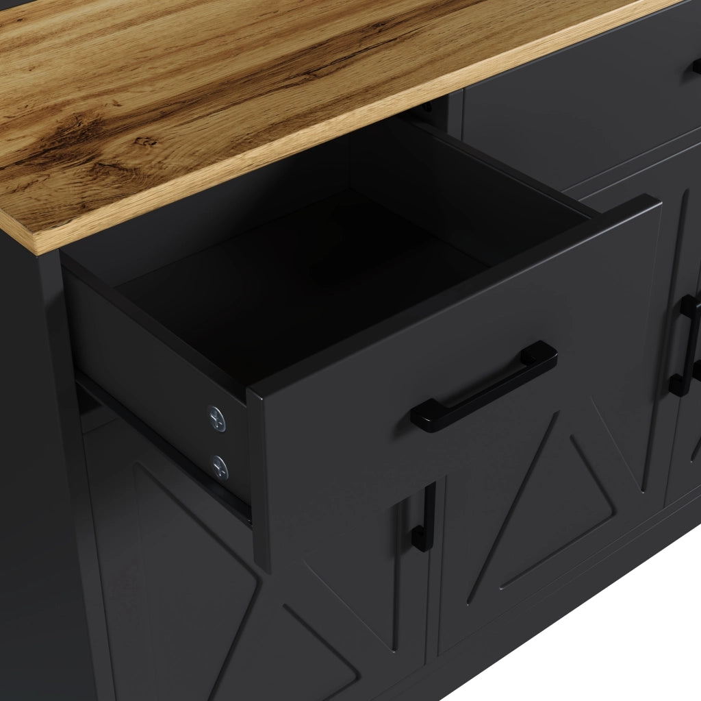 Credenza buffet 150x40x180 cm con LED; 2 prese; USB-A e USB-C; nero in truciolare