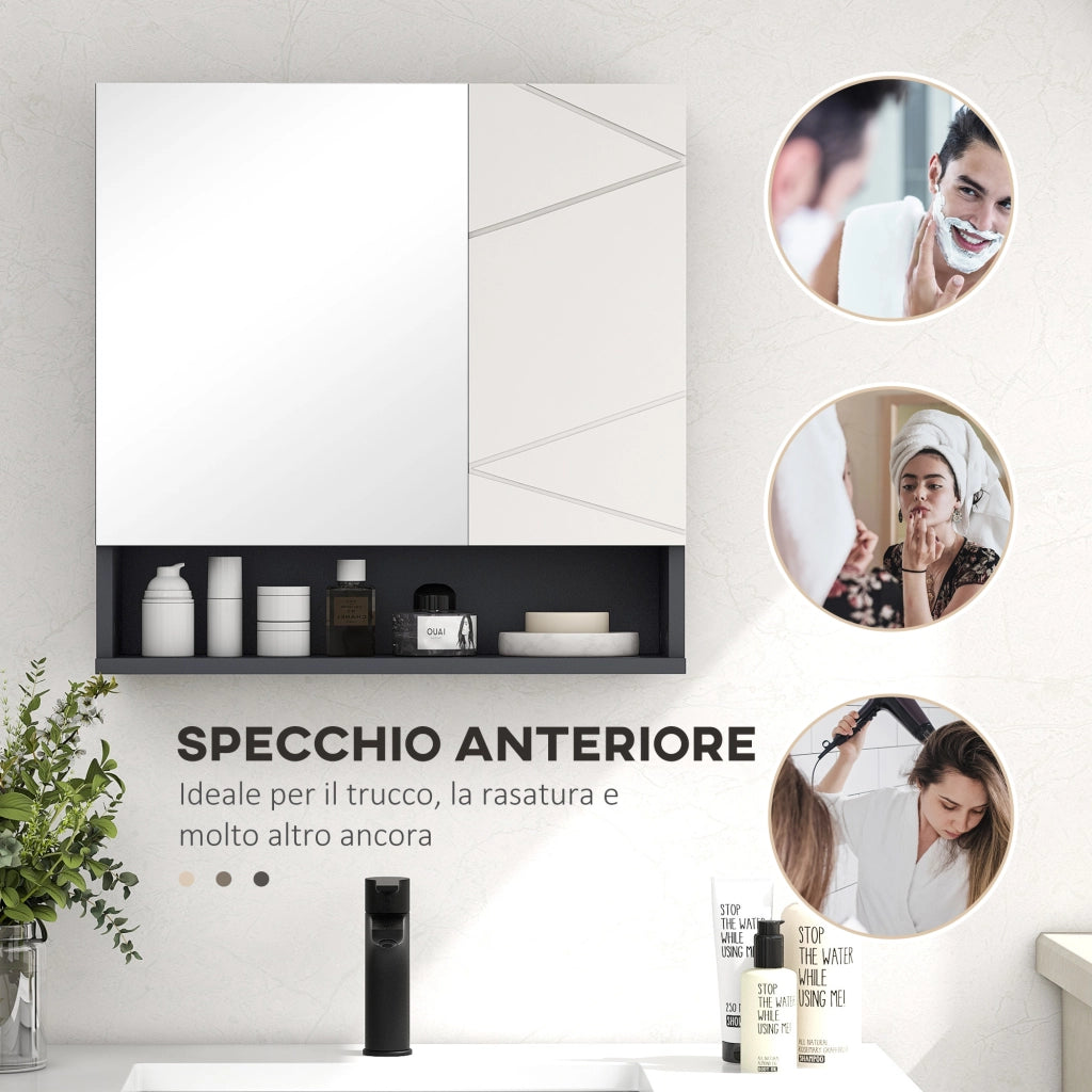 Armadietto Bagno con Specchio 2 Ante ¨C zephmum ¨C Grigio Legno 55x17x55cm