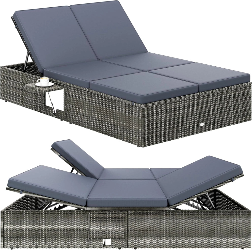 ® Lettino Doppio con Tavolino Sdraio 2 Posti Lettino Prendisole da Giardino Matrimoniale Regolabile 200x115cm