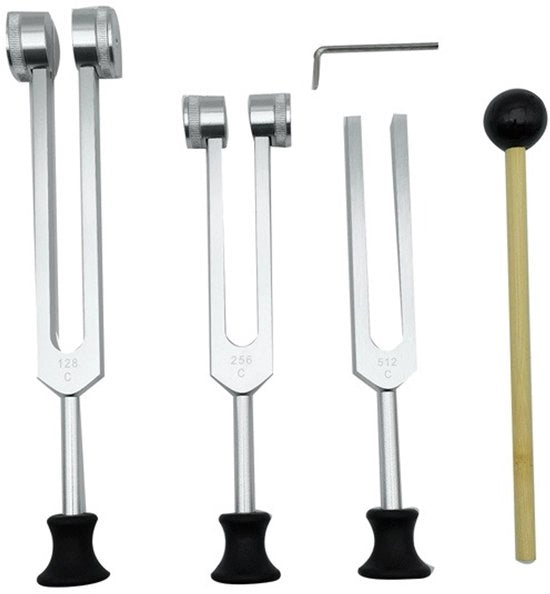 Set di 4 Viti per Tonalità (128, 256, 512 Hz) con Martello per Terapia e Relaxamento