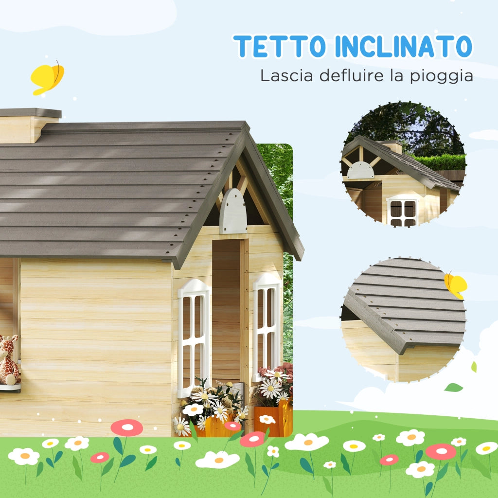 Casetta per Bambini con Panchina ¨C Zephmum ¨C Legno di Pino 113x94x134.5 cm
