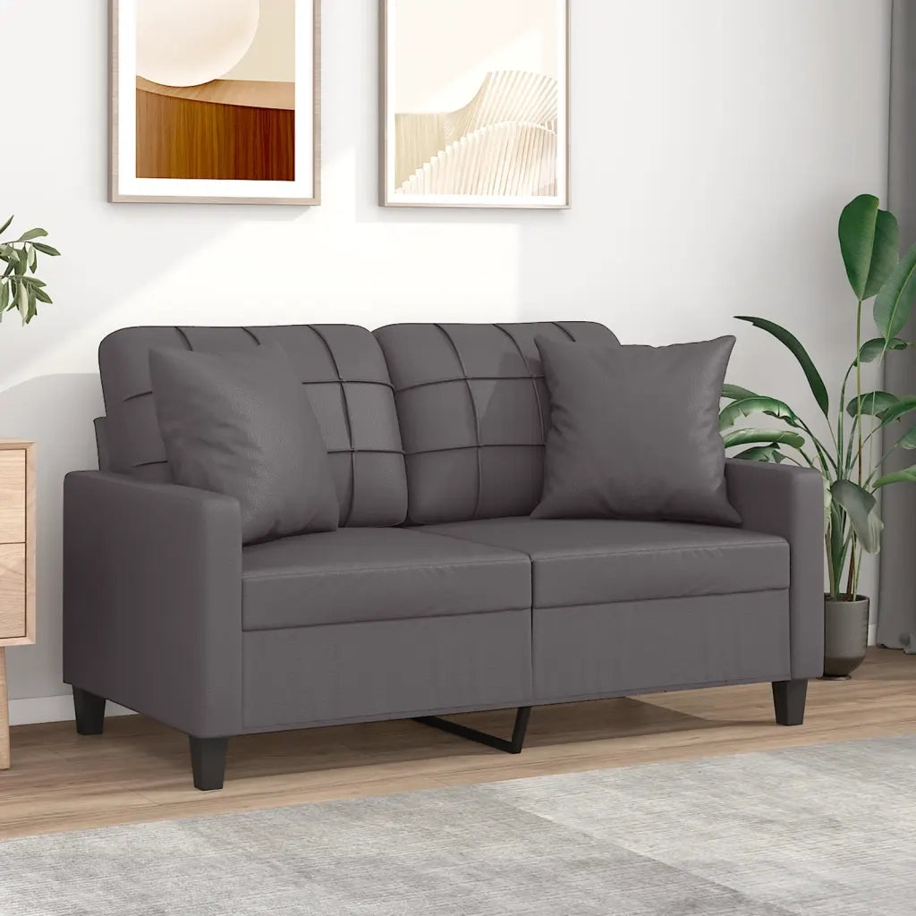Divano | Divano da soggiorno | Sofa a 2 Posti con Cuscini Grigio 120 cm in Similpelle