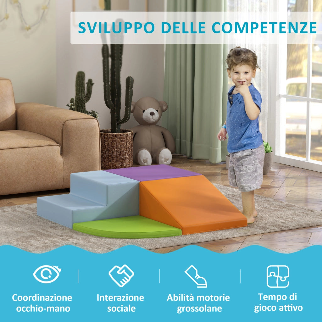 Set 4 Costruzioni Morbide per Bambini 1-3 Anni in Schiuma e Pelle PU Multicolore