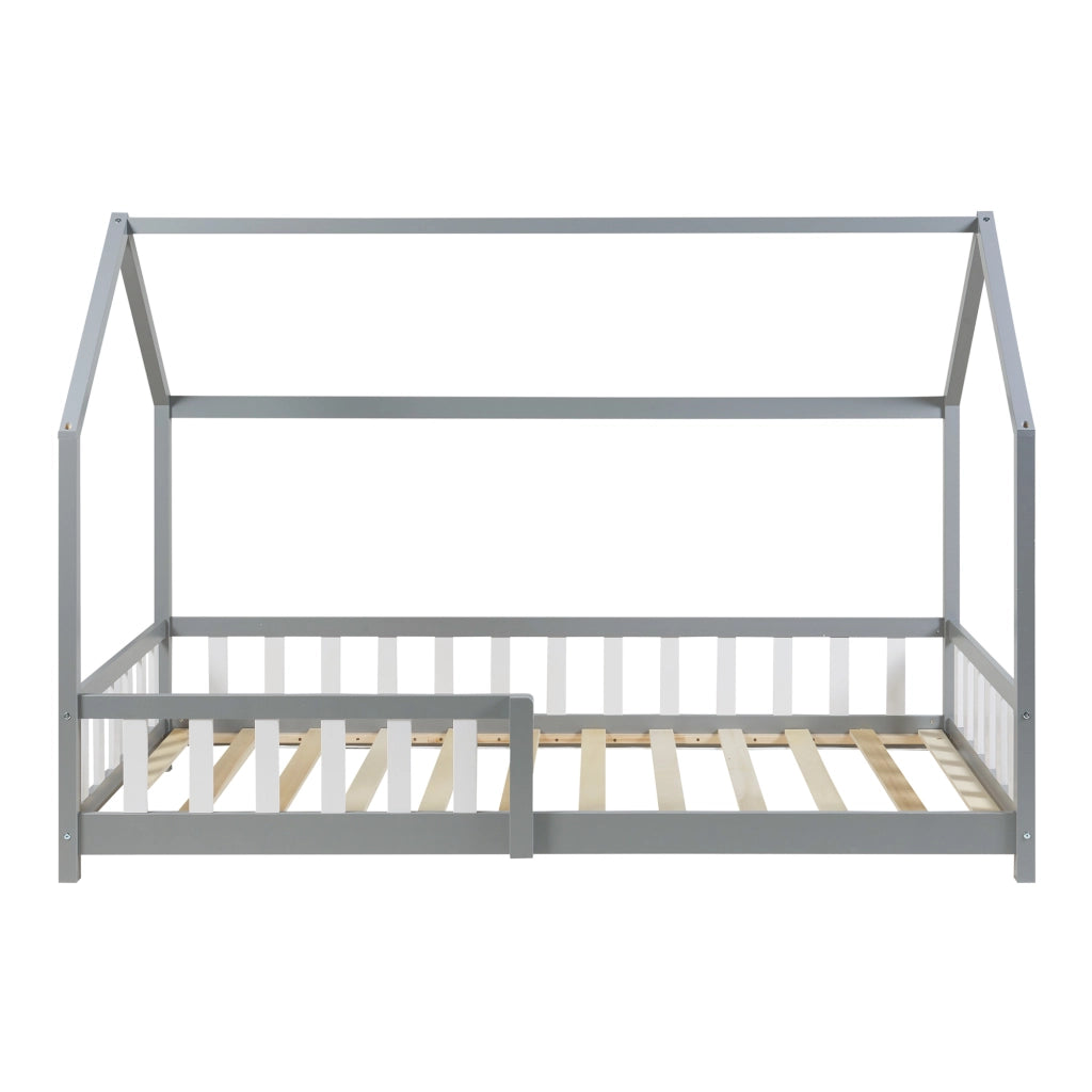 Letto Singolo Hesel per Cameretta a Forma di Casetta 90 x 200 cm Grigio [en.casa]