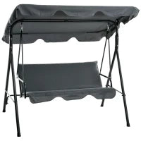 Dondolo 3 Posti con Tettuccio Regolabile e Cuscini, in Acciaio e Poliestere, 172x110x153 cm, Grigio