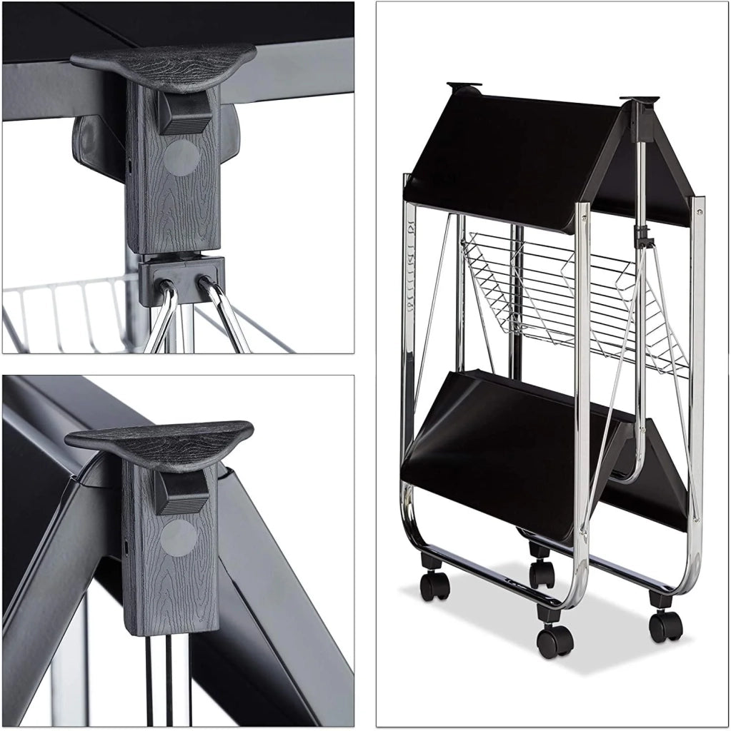Carrello da cucina pieghevole con ruote 2 ripiani metallo nero 13_0000890_2