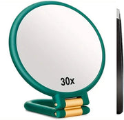 Specchio - 30x ingrandimento specchio - specchio portatile con manico - specchio bifacciale con ingrandimento 30x/1x - specchio cosmetico pieghevole e trasportabile per viaggio - necessario per una precisione make-up - Verde