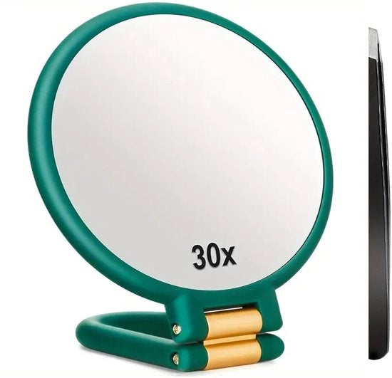 Specchio - 30x ingrandimento specchio - specchio portatile con manico - specchio bifacciale con ingrandimento 30x/1x - specchio cosmetico pieghevole e trasportabile per viaggio - necessario per una precisione make-up - Verde