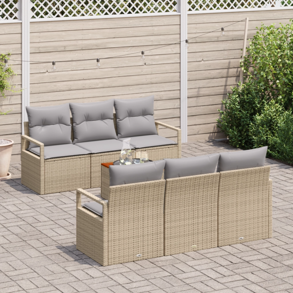 Set Divano Giardino  7 Pezzi con Cuscini Beige Polyrattan Acacia