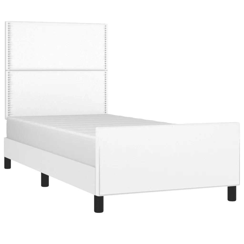 Letto singolo | Letto per adulti | Giroletto con Testiera Bianco 100x200 cm in Similpelle