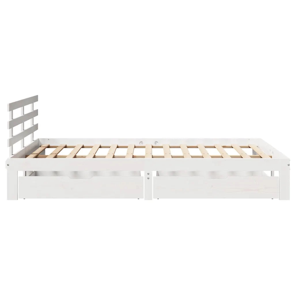 Giroletto con Cassetti Bianco 135x190 cm Legno Massello di Pino