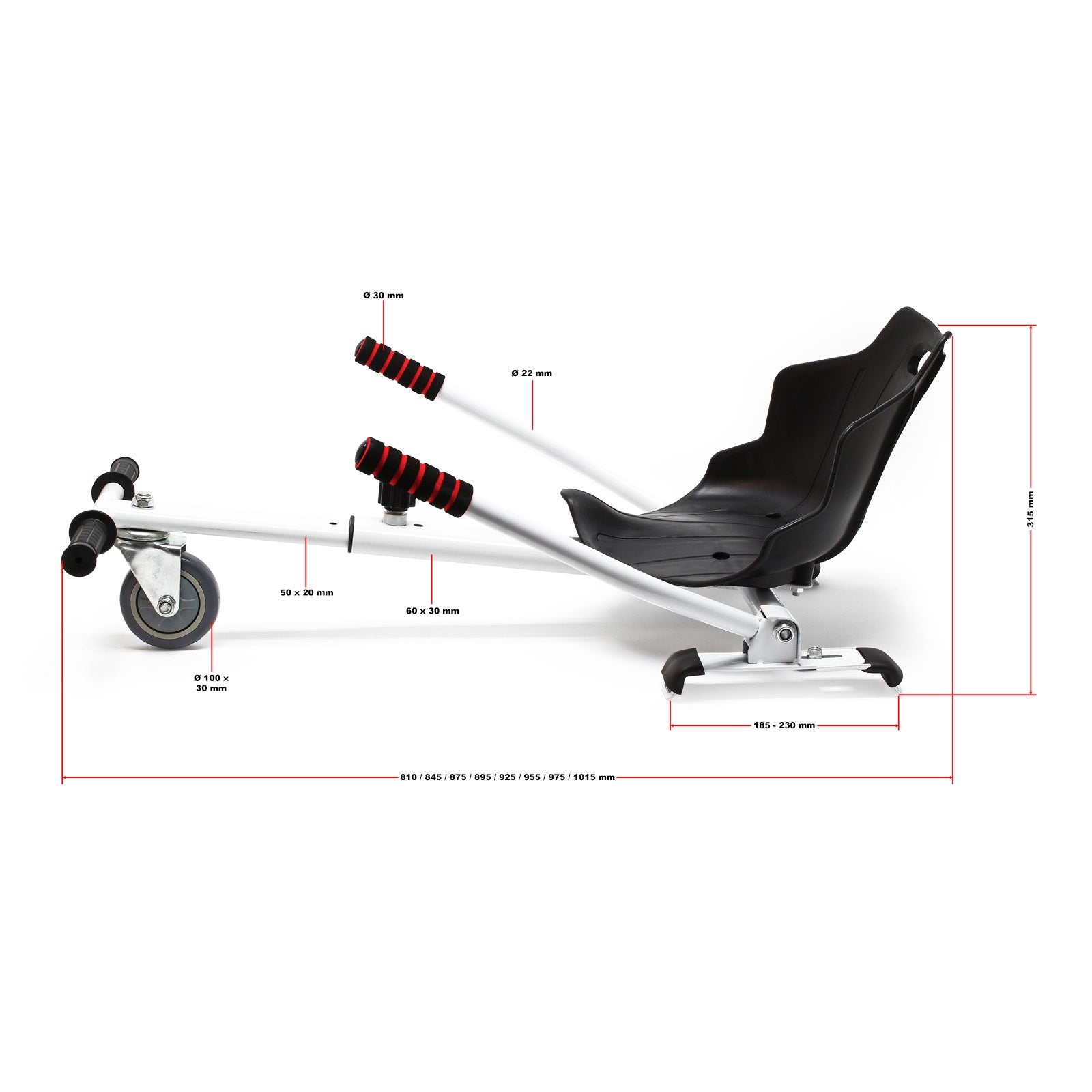 Sedile per hoverboard max 120 kg rosso, regolabile, per scooter elettrico autobilanciato