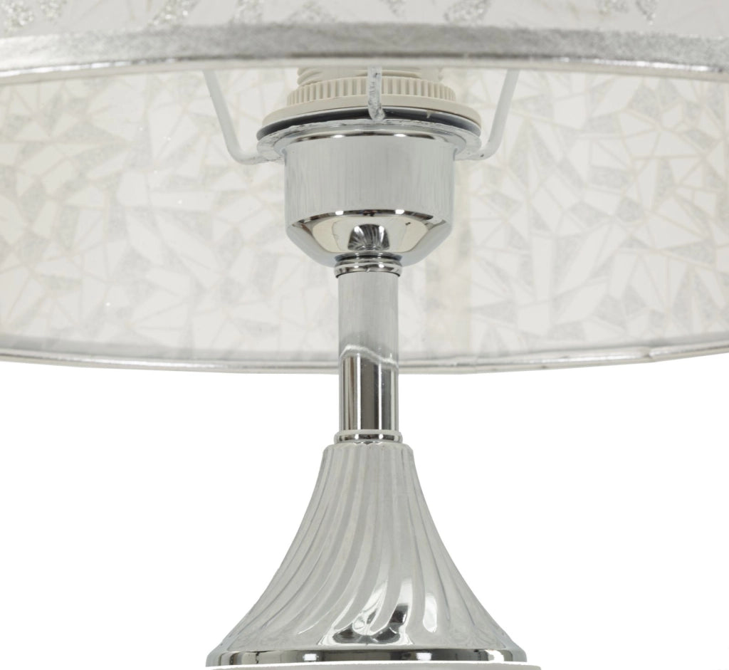 Lampada da Terra Kody Ø40x158 cm in Ferro e Tessuto Argento e Bianco