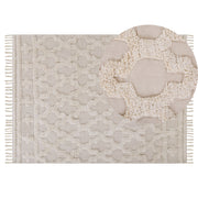 Tappeto Beige di Cotone Fatto a mano stile marocchino motivo con quadrifogli 140 x 200 cm