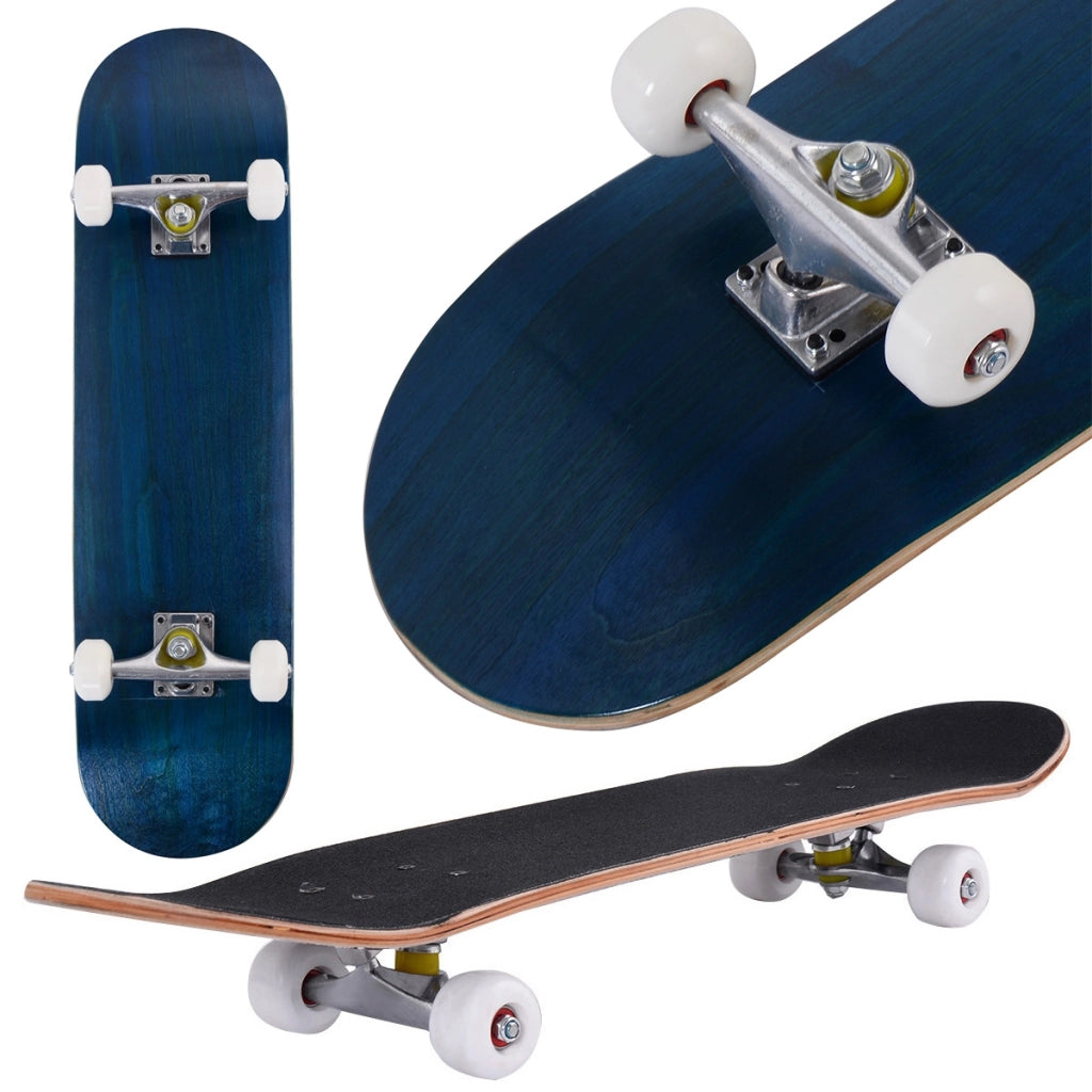 Mini Skateboard in legno con 4 ruote PU antiscivolo resistenti, Skateboard per principiante esperto 80x20cm Blu