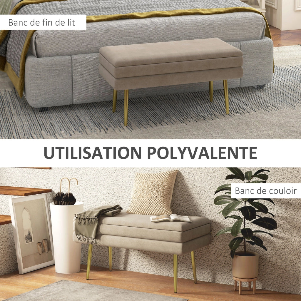 Sgabello con contenitore ¨C Zephmum ¨C Beige e dorato, 79.5x37.5x43 cm