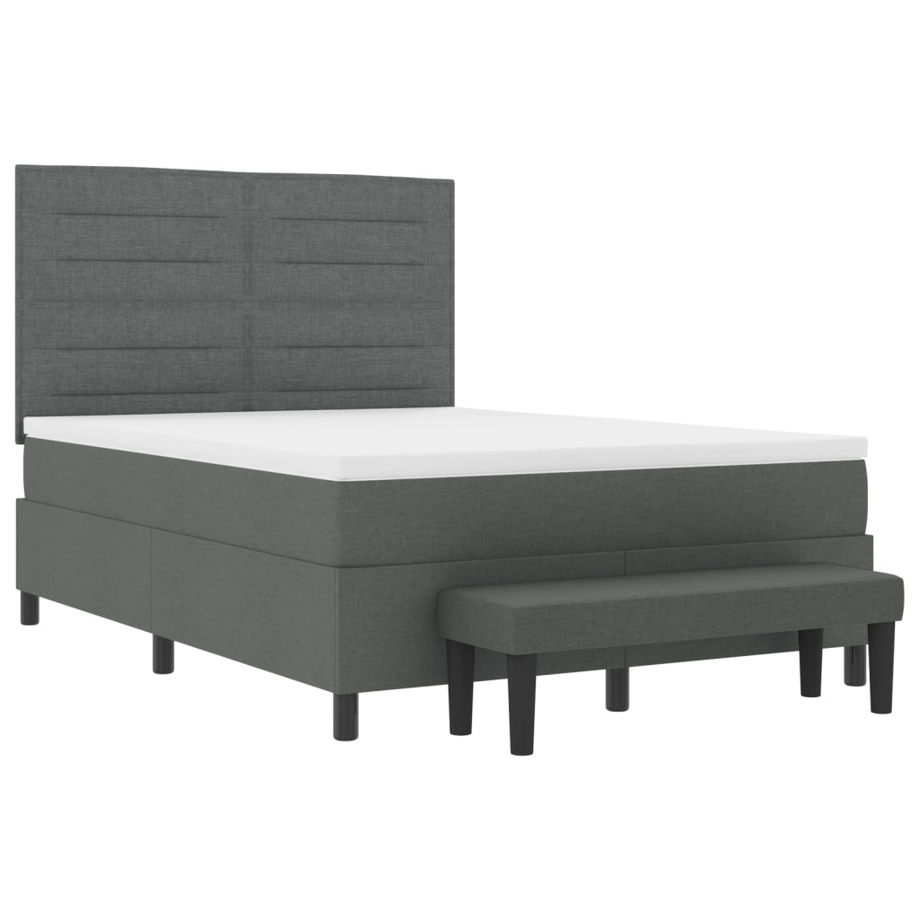 Letto Box Spring con Materasso e Panca Grigio Scuro 140x190 cm Tessuto