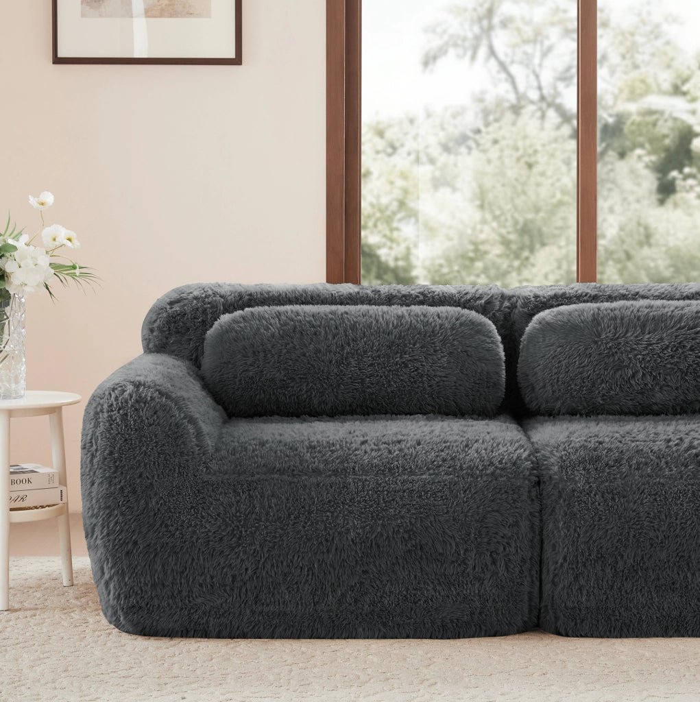 Divano angolare modulare 4 posti senza montaggio in tessuto plush grigio