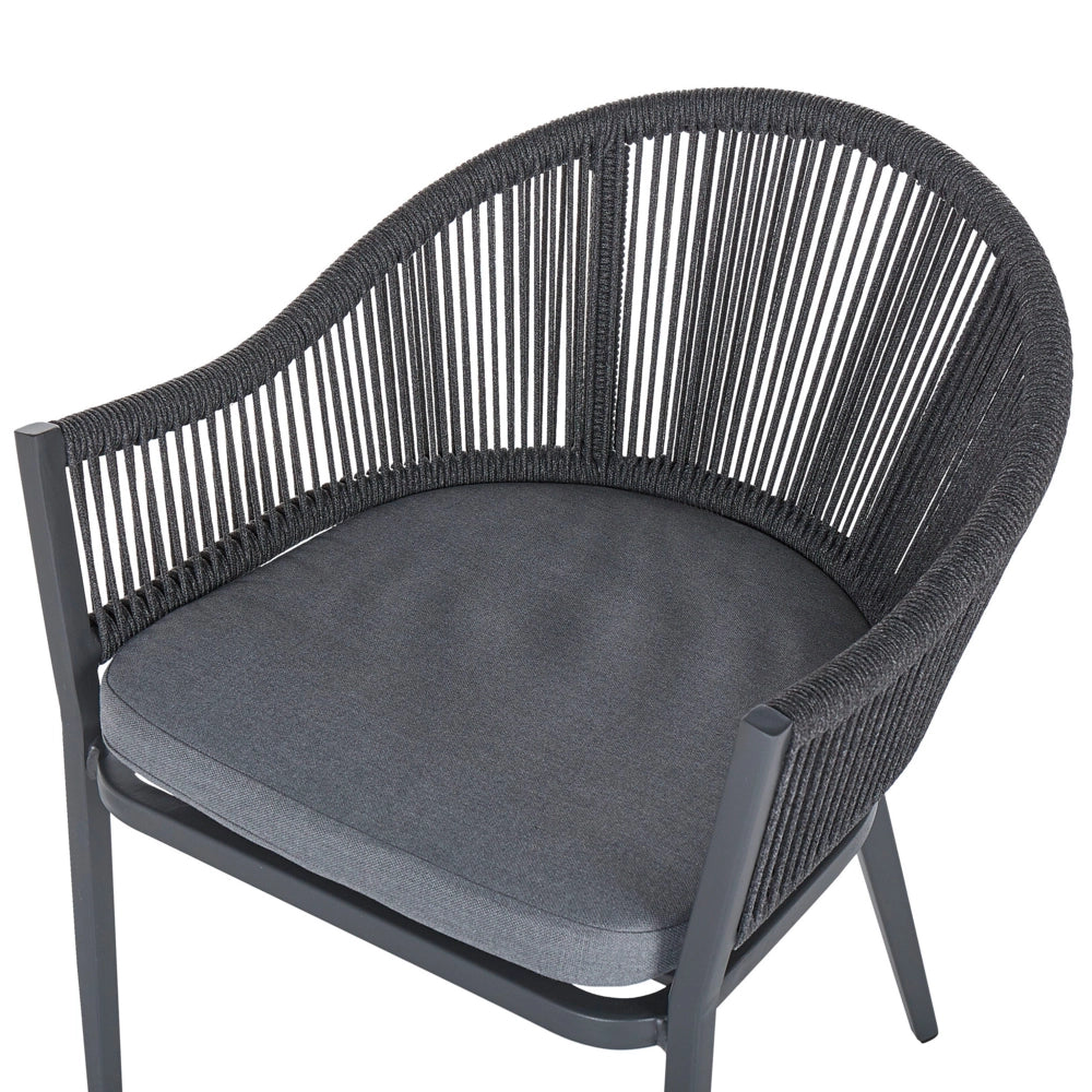 Set di 2 Sedie da Pranzo da Giardino Struttura in Metallo Grigio con Cuscini in Corda Design Moderno
