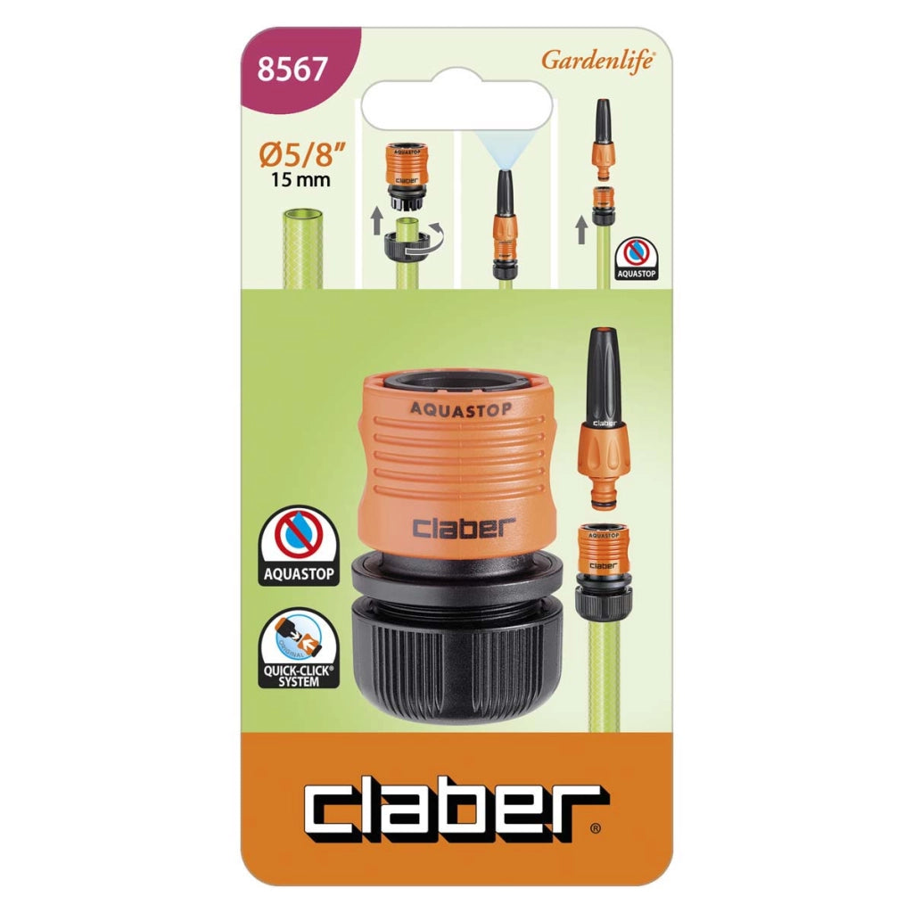 RACCORDO RAPIDO STRINGITUBO + STOP CLABER - 5/8+AQUASTOP SELF 8567- 2 pezzi
