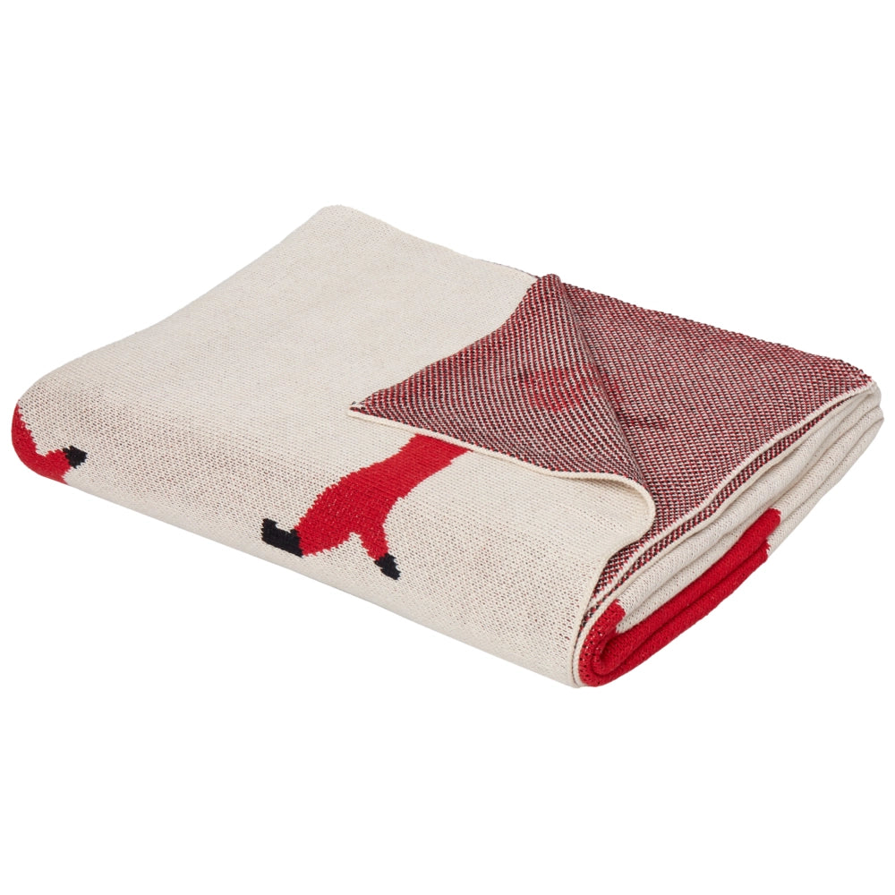 Coperta in cotone beige e rosso 130 x 180 cm Lancio per il letto Accogliente motivo cane Camera da letto Camera dei bambini Design moderno