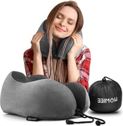 Cuscino di schiuma espansa a forma curva per viaggi - Respirabile e lavabile - Con maschera da sonno - Orecchini da sonno - Grigio